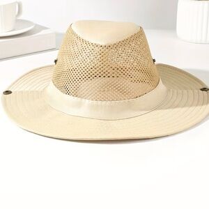Beige Wide Brim Mesh Sun Hat